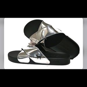 Victoria's Secret Pink Slides Slip On Sandals Metallic Silver NWOT
